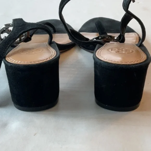 Tory Burch black suede sandal w/ rhinestone logo Size 8 - Picture 7 of 13